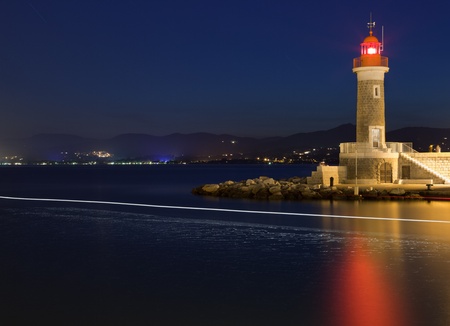 Lighthouse at dusk in Saint-Tropez, Franceの写真素材