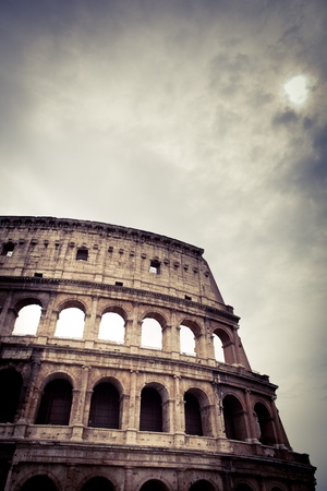Colosseum against the sky - detailed view of the ancient Roman arena in black and whiteの写真素材