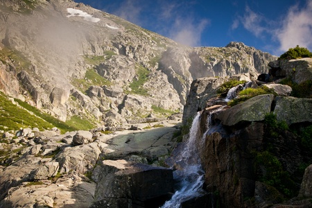 Alpine view of mountain tops in Restonica Valley, Corsica, Franceの写真素材