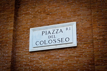 Piazza del Colosseo - detail of a street plate near Colosseum in Rome, Italyの写真素材