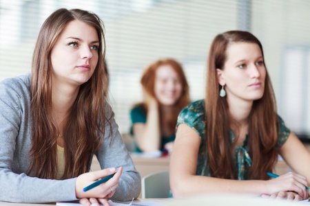 Students in class (color toned image)の写真素材