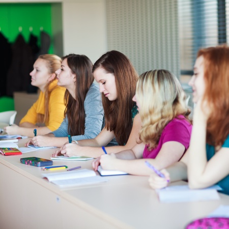 Students in class (color toned image)の写真素材
