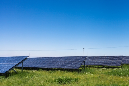 Sunlight as a resource of renewable energy: solar panels on a sunny day