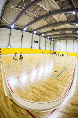 interior of a modern multifunctional gymnasium with young peopleのeditorial素材