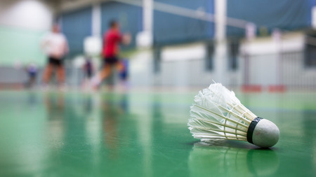 Badminton - badminton courts with players competingの写真素材
