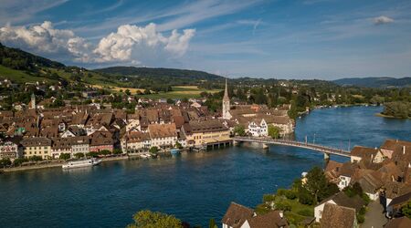 Aerial view of Stein-Am-Rhein medieval city near Shaffhausen, Switzerland
