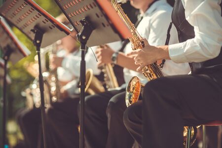 Jazz musicians playing the saxophone - Beautiful music / Jazz mood Concept