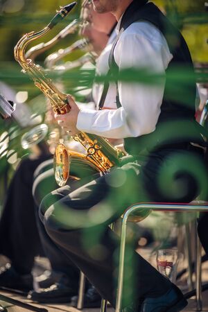 Jazz musicians playing the saxophone - Beautiful music / Jazz mood Conceptの写真素材