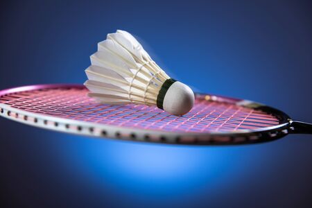 badminton racket and shuttlecock closeupの写真素材