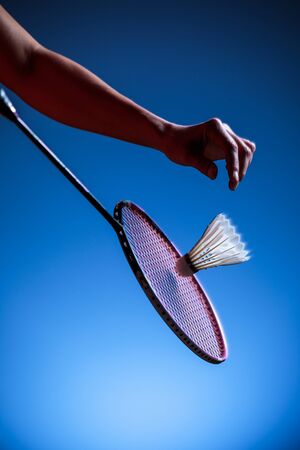 badminton racket and shuttlecock closeupの写真素材