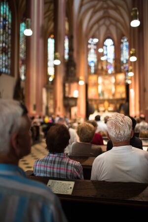 People in a church during a massの写真素材