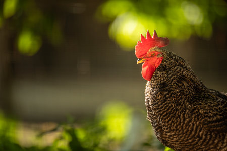 Rooster in the chicken coop. Domestic bird. Beautiful rooster. Agriculture. Chickens and roosters. Farm animalsの写真素材