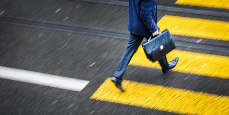 Soft focus blurred abstract image of business people in the street. Intentional motion blurの写真素材