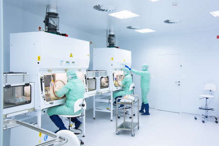 Pharmaceutical industry factory and production laboratory (color toned image; shallow DOF), vaccine production conceptの写真素材