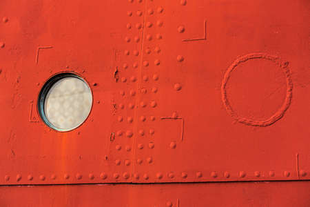 Grungy red texture, old surface of metal boat, abstract background.の写真素材