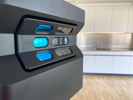 3D rotating camera inside a modern appartment for sale or rent - Architect photographer designer desktop conceptの写真素材