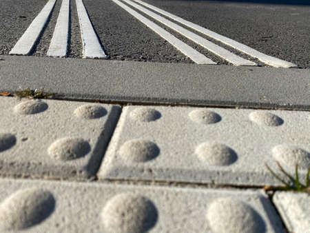 Elements of blind persons street navigation on a city streetの写真素材