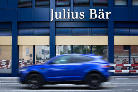 Zurich, Switzerland - June 15, 2020: Bank Julius Baer in the Swiss financial center. Julius Baer Group is a Swiss private banking group, which offers mainly wealth management and investment consultancy.の写真素材