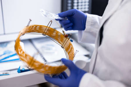 Female researcher working in a chemistry labの写真素材