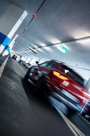 Underground parking/garage (shallow DOF; color toned image)の写真素材