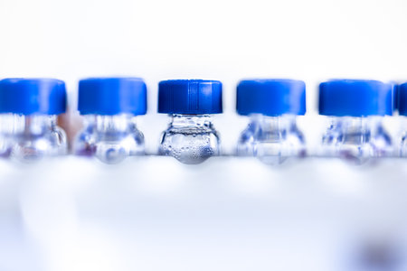 Glass test tubes, flasks in a chemistry labの写真素材