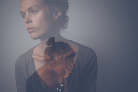 Depressed, anxious young woman suffering from mental disorders, illness