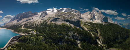 Wide panorama to the Marmolada Massif, Dolomiti, Italyの写真素材