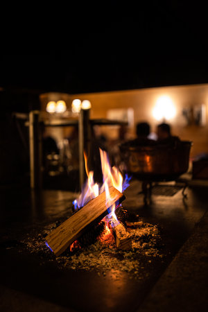 Open fireplace in a cosy restaurantの写真素材