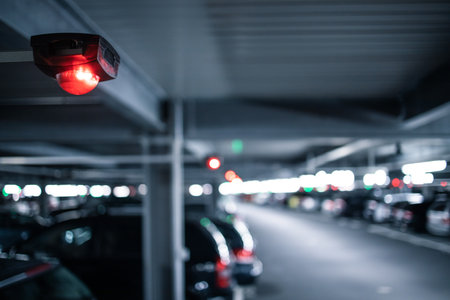 Underground garage or modern car parking with lots of vehiclesの写真素材