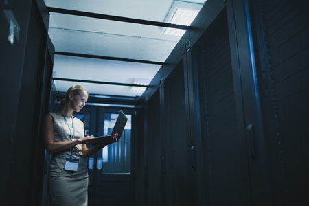 Server racks in a modern research center (color toned image)の写真素材