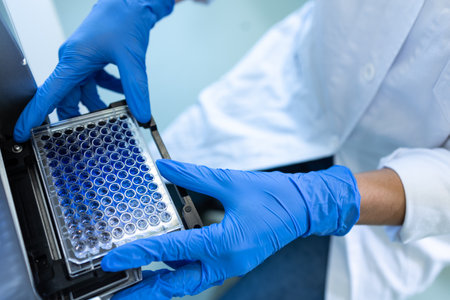 Female researcher carrying out research experiment in a chemistry labの写真素材