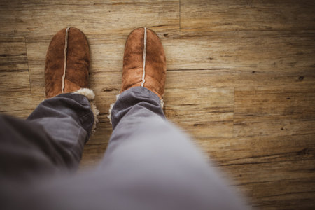 Warm toned household with comfy slippers - Concept hygge, slow livingの写真素材