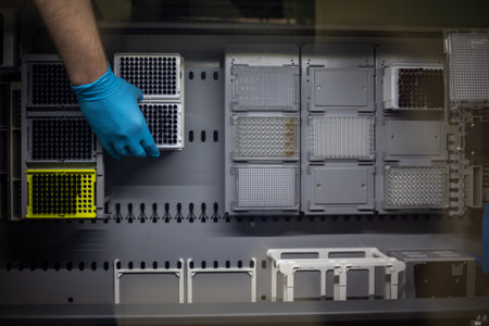 Female researcher carrying out research experiment in a chemistry labの写真素材