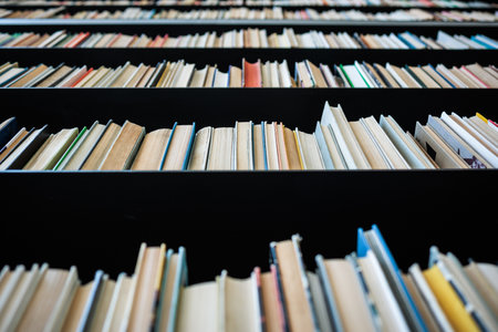 Shelves filled with books in a modern public libraryの写真素材
