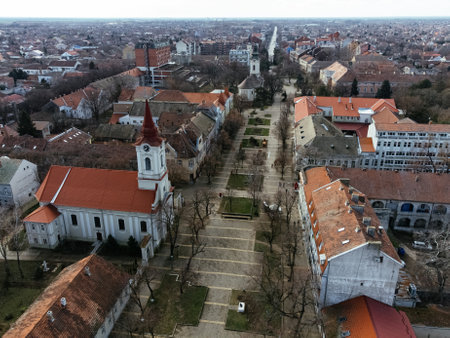 Drone aerial view of the Kikinda city, Serbia, Europe.の写真素材