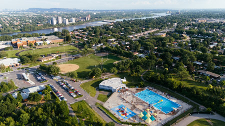 Drone aerial view of Laval the suburb of Montreal. Quebec , Canada.