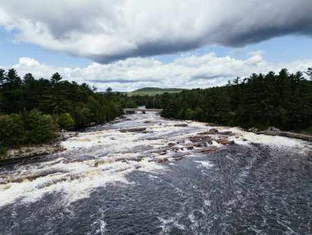 Cascades and waterfalls park on the Ouareau River, in Rawdon, Quebec, Canada.の写真素材