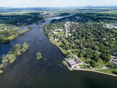 Drone view of Chambly channel, fort, yacht dock