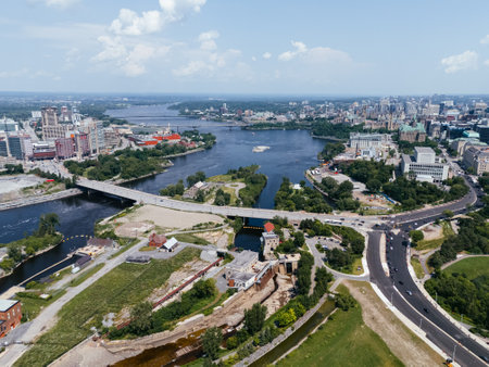 Aerial view of hydro dam in the Ottawa-Gatineau metropolitan area.