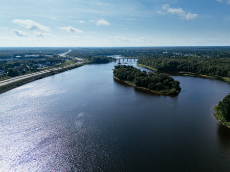 Aerial view of waterfall of river Chaudiere, Quebec city, Quebec, Canada