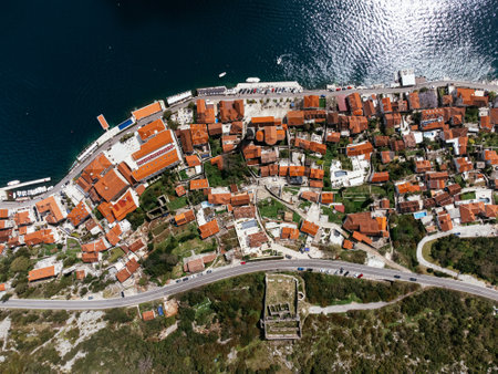 Kotor bay view from the mountain fortress, Perast, Montenegro, Europe.