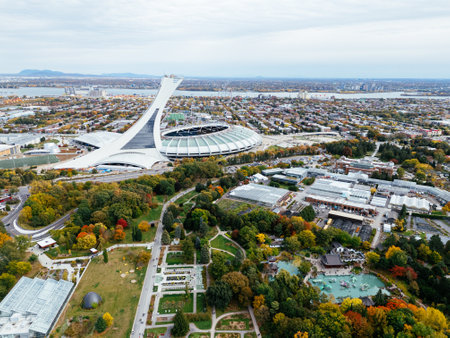 26 of October 2024 Aerial view of the Olympic Stadium and Botanic garden. Montreal, Quebec, Canadaの写真素材