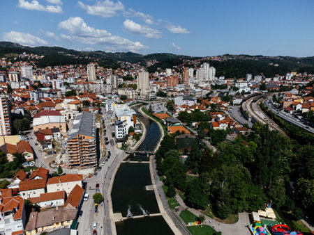 Old stone fortress, defensive walls and hilltop fort. Uzice, Serbia.の写真素材