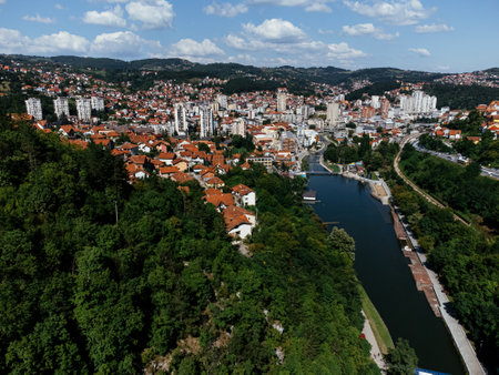Old stone fortress, defensive walls and hilltop fort. Uzice, Serbia, Europe.の写真素材