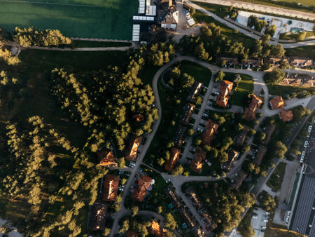 Aerial view of mountain, lake, and resort, Zlatibor, Serbia, Europe.の写真素材