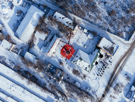 Aerial view of Uralsk city center, TV tower, downtown, Kazakhstan.の写真素材