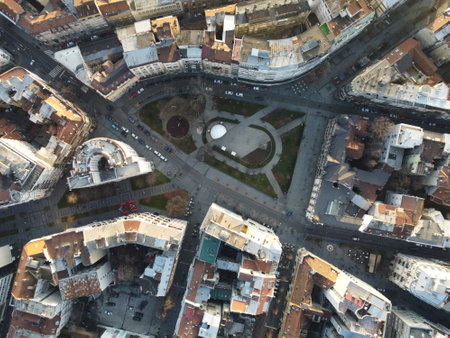 Aerial view of Belgrade downtown in the evening. The capital of Serbia. Europe.の写真素材