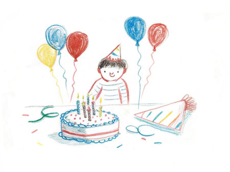 Birthday concept: party belongings laying in front of birthday boy or girlの写真素材