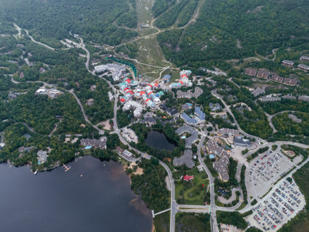 The ski resort in the summer. Mont-Tremblant, Quebec, Canada. Drone viewの写真素材