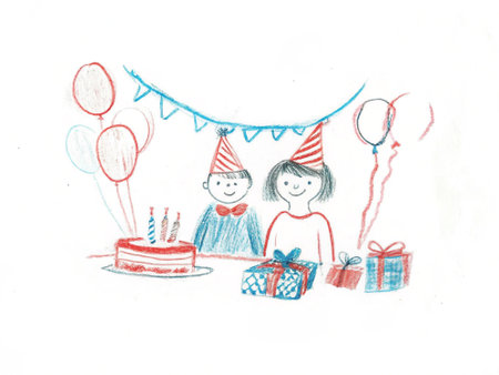 Birthday concept: party belongings laying in front of birthday boy or girlの写真素材